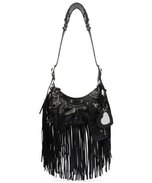 Balenciaga Le Cagole Fringed Shoulder Bag Black